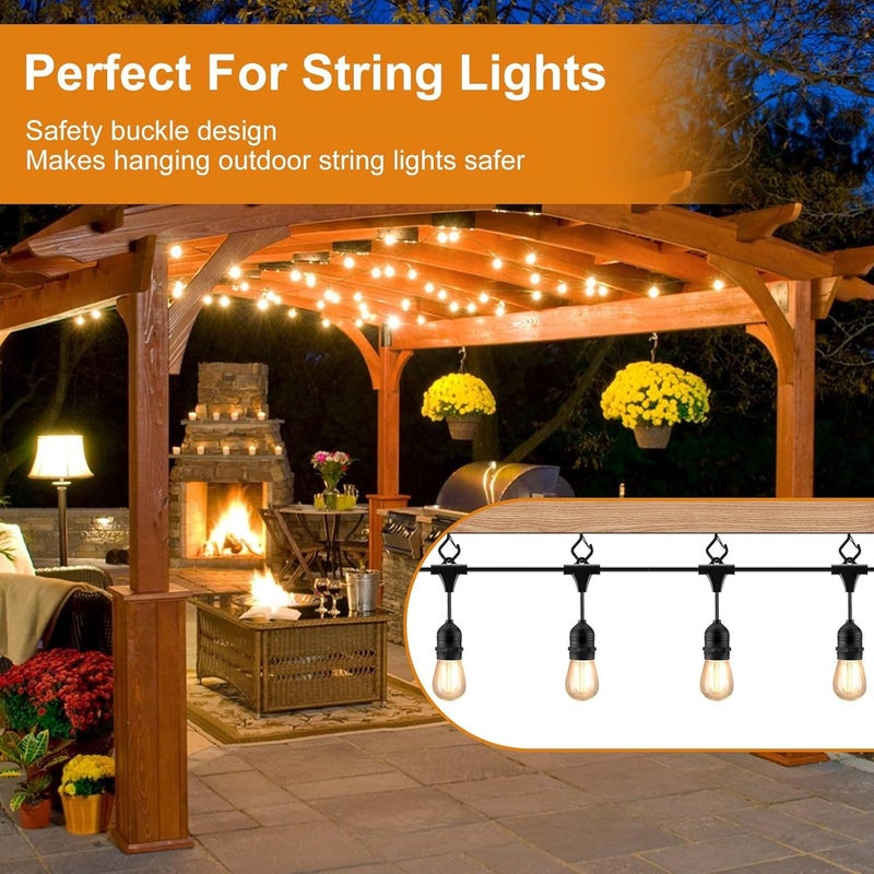 VAZOCA 42 Pcs Screw Hooks for Outdoor String Lights, Q-Hanger Hook with Safety Buckle, Patio Wall Ceilling Square Eye Cup Hook for Hanging Plant Pots Christmas Decor Wire Fairy Led, Wind Nut Driver, Black - Image 2